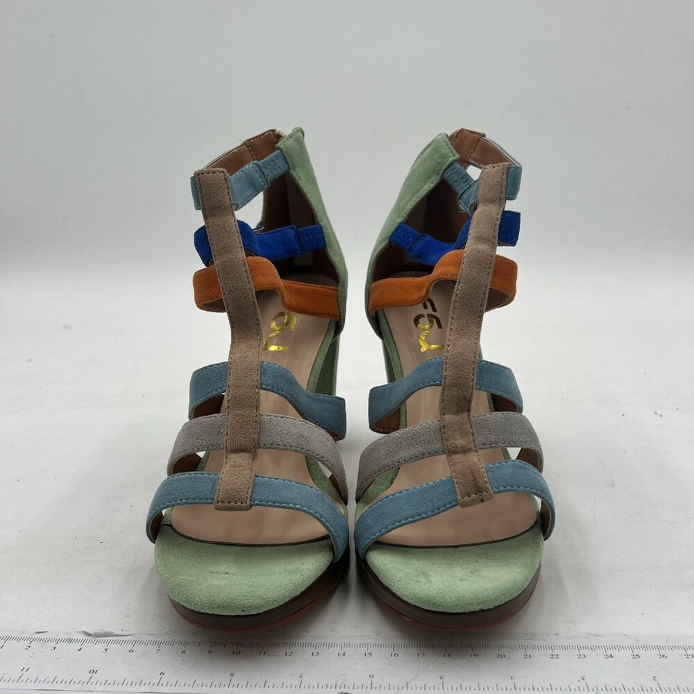 FSJ Multi Green Chunky High Heel Sandals Open Toe T-Strap Cutout Strappy Shoes - Picture 3 of 8